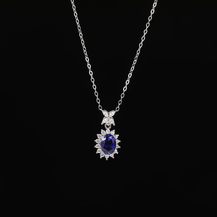Collar Con Colgante Ovalado De Zafiro Y Moissanita En Plata 925