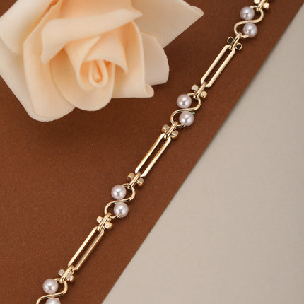 Pulsera De Cadena En Forma De S Y Rectangulares Con Perlas Artificiales