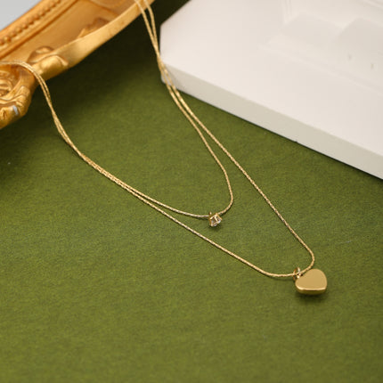 Collar De Cadena De Doble Capa Con Colgante De Diamante De Imitación Y Corazón
