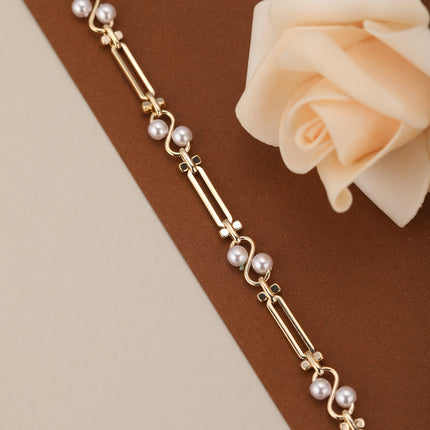 Pulsera De Cadena En Forma De S Y Rectangulares Con Perlas Artificiales
