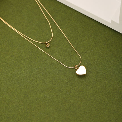 Collar De Cadena De Doble Capa Con Colgante De Diamante De Imitación Y Corazón