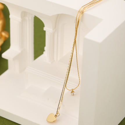 Collar De Cadena De Doble Capa Con Colgante De Diamante De Imitación Y Corazón