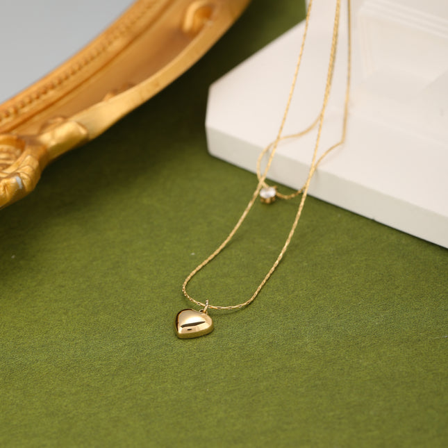 Collar De Cadena De Doble Capa Con Colgante De Diamante De Imitación Y Corazón
