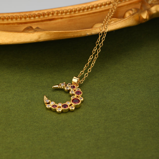 Collar De Estilo Vintage De Acero Inoxidable Con Colgante De Luna Con Diamantes De Imitación