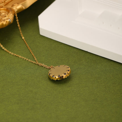 Collar Vintage De Piedra Natural Azul Redonda Para Mujer De Acero Inoxidable Chapado En Oro 14K