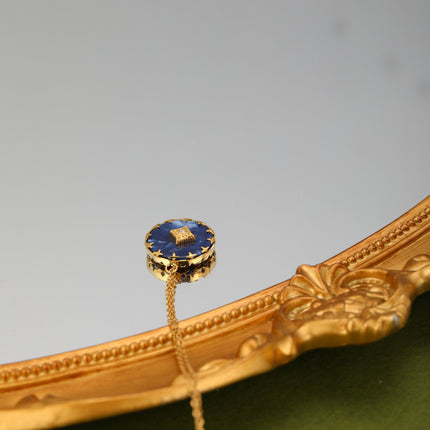 Collar Vintage De Piedra Natural Azul Redonda Para Mujer De Acero Inoxidable Chapado En Oro 14K