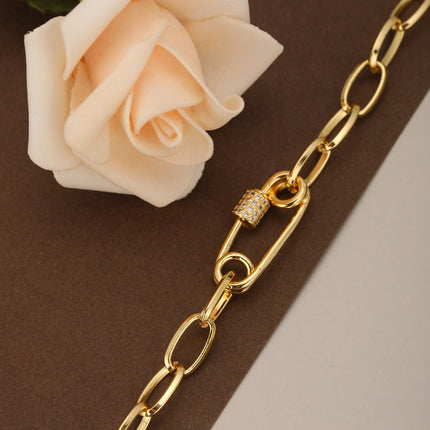 Pulsera De Cobre Con Cruz Y Zirconias, Cadena Ovalada Elegante