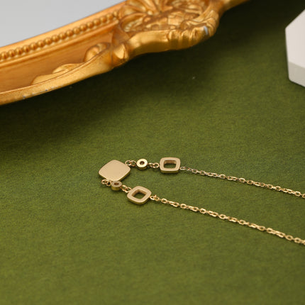 Collar De Acero Inoxidable De Cadena Fina Con Colgantes De Cuadros Huecos Con Concha Y Diamante