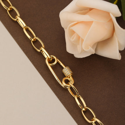Pulsera De Cobre Con Cruz Y Zirconias, Cadena Ovalada Elegante