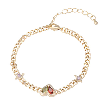 Pulsera De Mujer Con Corazón Y Cristales Bicolor, Estilo Elegante