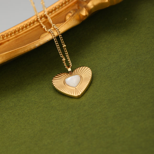Collar De Cadena Plana De Acero Inoxidable Con Bolas Y Colgante De Corazón Plana Y Diamante De Imitación