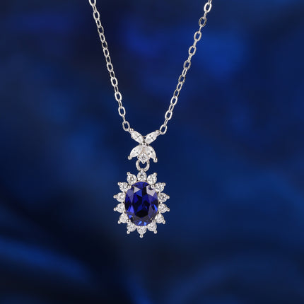 Collar Con Colgante Ovalado De Zafiro Y Moissanita En Plata 925
