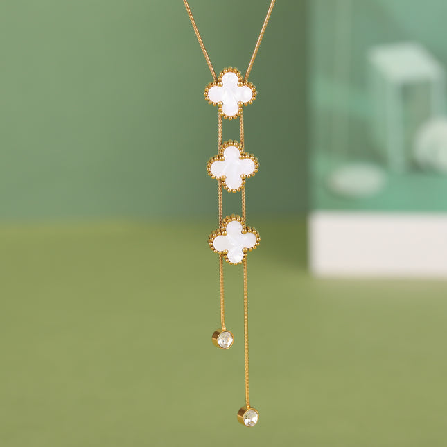 Collar De Tipo Corbata De Acero Inoxidable Con Colgante De Tréboles De Cuatro Hojas De Moda