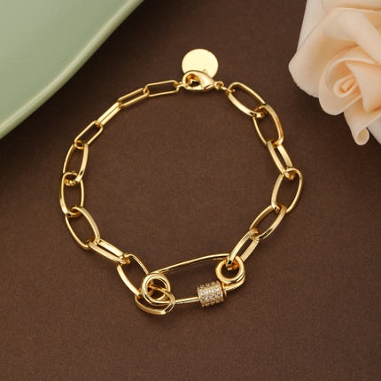Pulsera De Cobre Con Cruz Y Zirconias, Cadena Ovalada Elegante