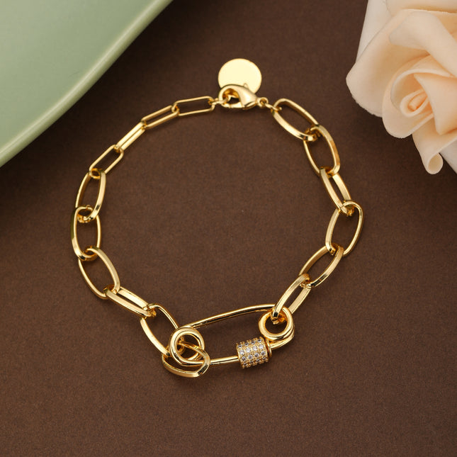 Pulsera De Cobre Con Cruz Y Zirconias, Cadena Ovalada Elegante