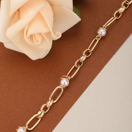 Pulsera De Cadena De Cobre Estilo Moda Con Perlas Sintéticas Para Mujer