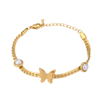 Pulsera De Perlas Con Mariposas En 3D De Cobre Chapado En Oro 14K