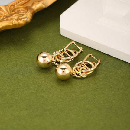 Aretes Largos De Círculos Geométricos Y Bolas Doradas De Estilo Retro