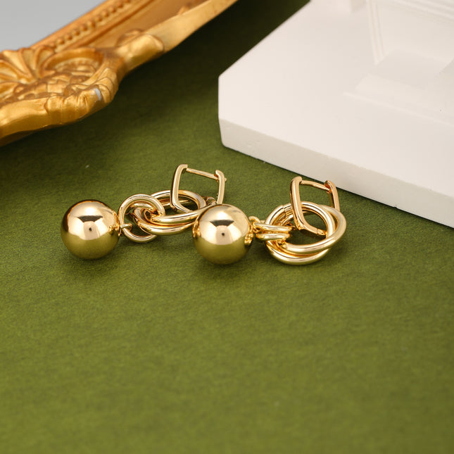 Aretes Largos De Círculos Geométricos Y Bolas Doradas De Estilo Retro