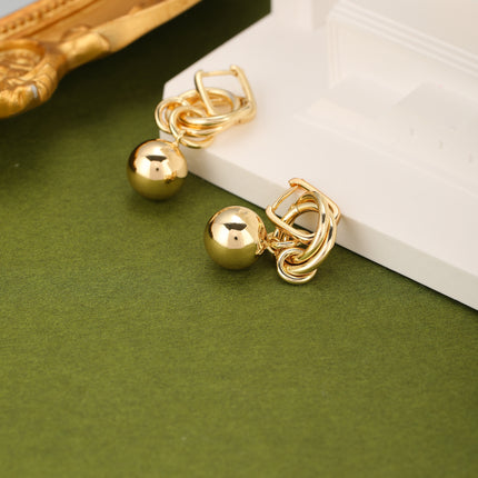 Aretes Largos De Círculos Geométricos Y Bolas Doradas De Estilo Retro