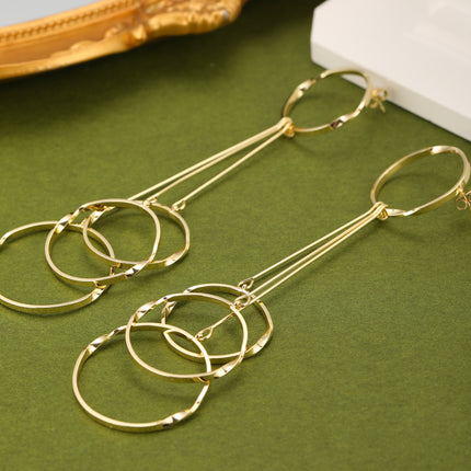 Aretes Largos De Aro Con Flecos, Diseño Metálico Minimalista En Cobre