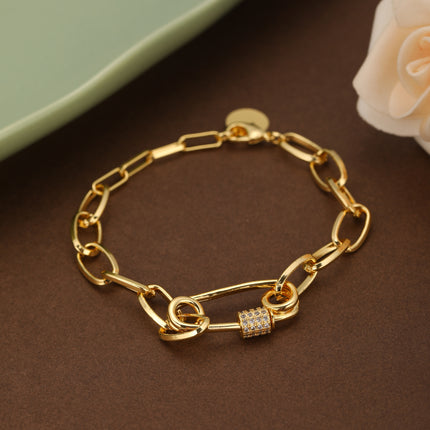 Pulsera De Cobre Con Cruz Y Zirconias, Cadena Ovalada Elegante