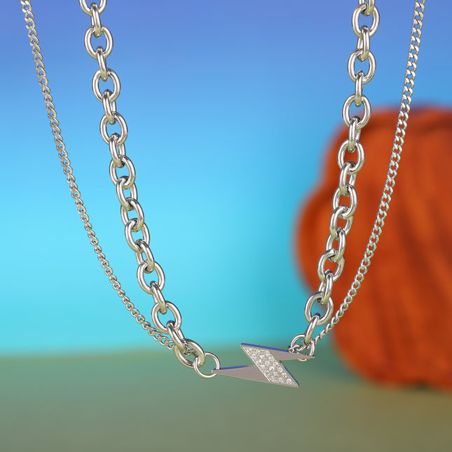 Collar De Cadena De Acero Inoxidable Con Diamantes En Forma De Relámpago Personalizada