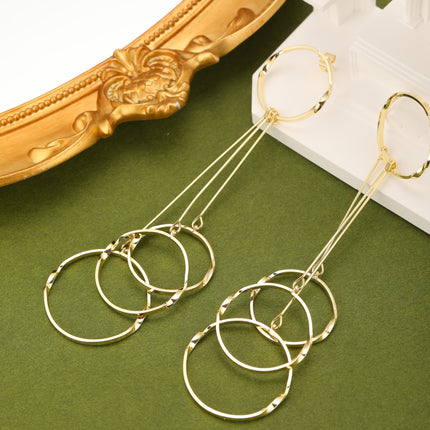 Aretes Largos De Aro Con Flecos, Diseño Metálico Minimalista En Cobre