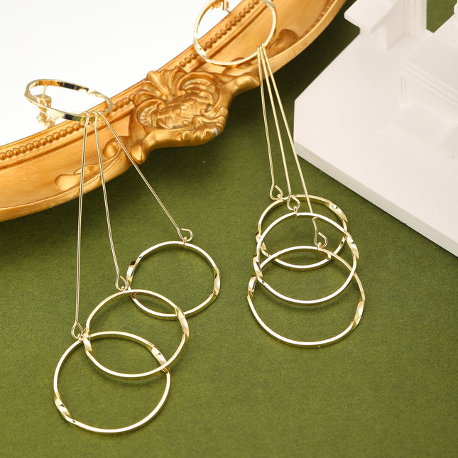 Aretes Largos De Aro Con Flecos, Diseño Metálico Minimalista En Cobre