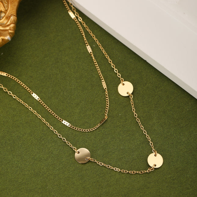 Collar De Doble Capa De Cadena Plana De Secciones Cuadradas Con Lentejuelas De Acero Inoxidable