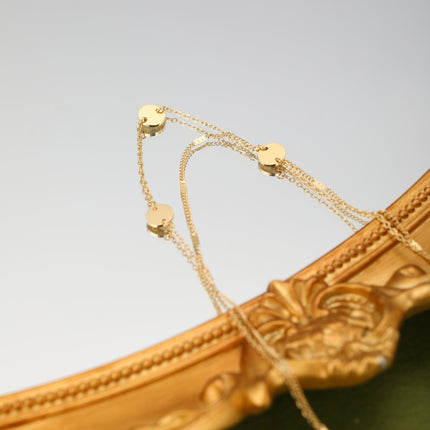 Collar De Doble Capa De Cadena Plana De Secciones Cuadradas Con Lentejuelas De Acero Inoxidable