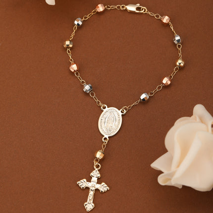 Pulsera De Mujer Con Tres Colores De Cuentas Y Dije De Espada En Cobre