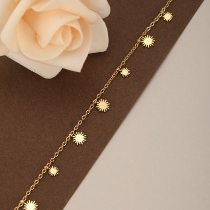 Pulsera De Acero Con Colgante De Sol Dorado De 14K, Diseño Elegante