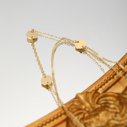 Collar De Doble Capa De Cadena Plana De Secciones Cuadradas Con Lentejuelas De Acero Inoxidable