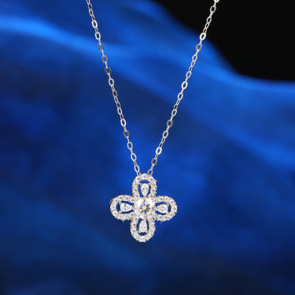 Collar Con Diseño De Trébol De Moissanita Y Plata 925 Moderna Y Elegante