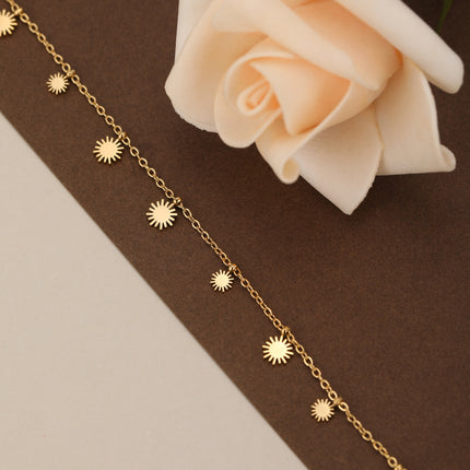 Pulsera De Acero Con Colgante De Sol Dorado De 14K, Diseño Elegante