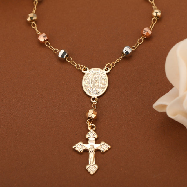 Pulsera De Mujer Con Tres Colores De Cuentas Y Dije De Espada En Cobre