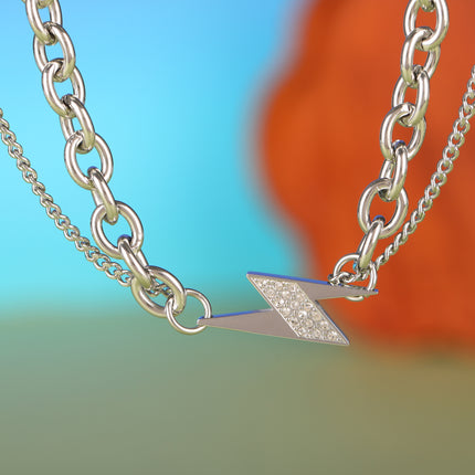 Collar De Cadena De Acero Inoxidable Con Diamantes En Forma De Relámpago Personalizada
