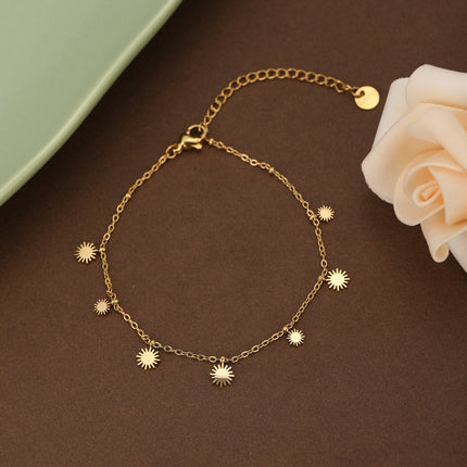 Pulsera De Acero Con Colgante De Sol Dorado De 14K, Diseño Elegante