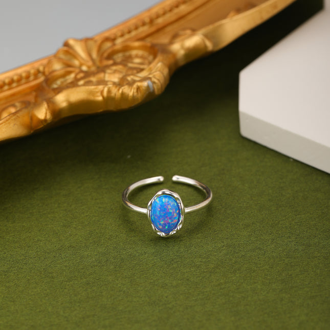 Anillo Ajustable Con Piedra Azul En Plata S925 De Diseño Elegante