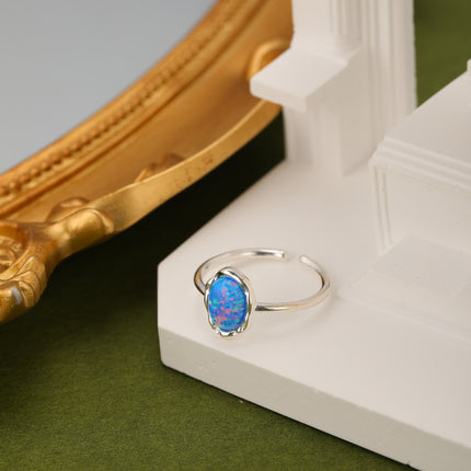 Anillo Ajustable Con Piedra Azul En Plata S925 De Diseño Elegante
