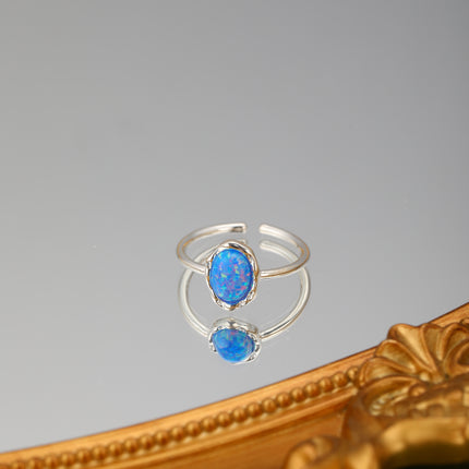 Anillo Ajustable Con Piedra Azul En Plata S925 De Diseño Elegante
