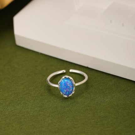 Anillo Ajustable Con Piedra Azul En Plata S925 De Diseño Elegante