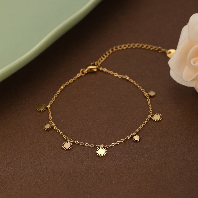 Pulsera De Acero Con Colgante De Sol Dorado De 14K, Diseño Elegante