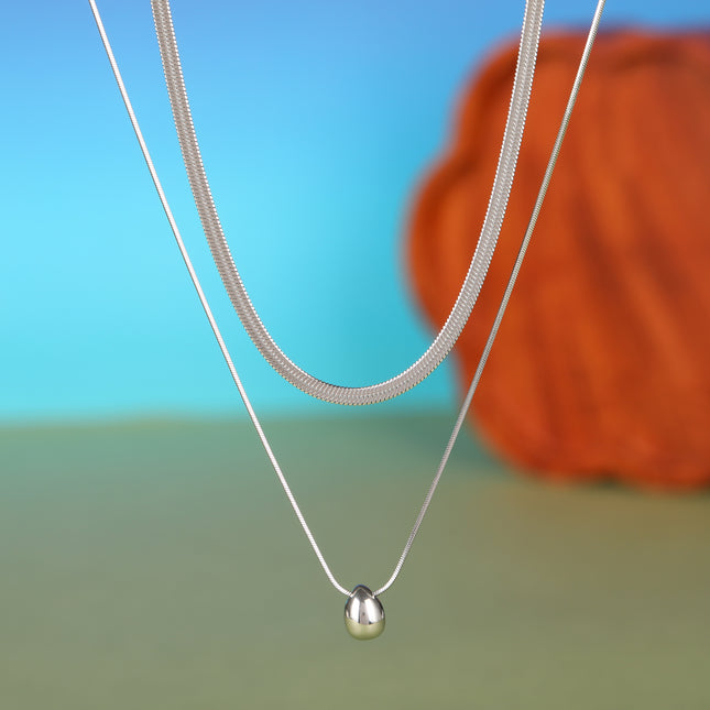 Collar Con Colgante Olavado De Gota De Cadena Plana De Serpiente De Doble Capa