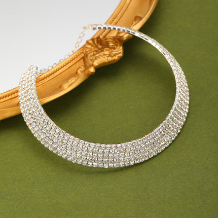 Conjunto De Collar, Aretes, Pulsera Y Anillo Con Diseño Hueco Y Diamantes De Imitación Para Novias Y Ceremonias