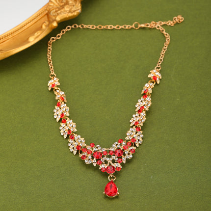 Conjunto De Collar Y Aretes De Cristal Rojo Con Incrustaciones, Elegante Para Novias Y Ceremonias