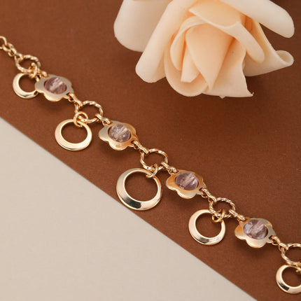 Pulsera De Cadena Con Perlas De Cristal Y Diseño De Pétalos Para Mujer