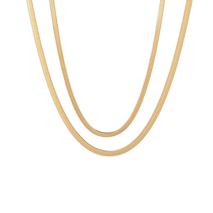 Collar De Cadena Plana De Serpiente De Acero Inoxidable Sencillo De Doble Capa