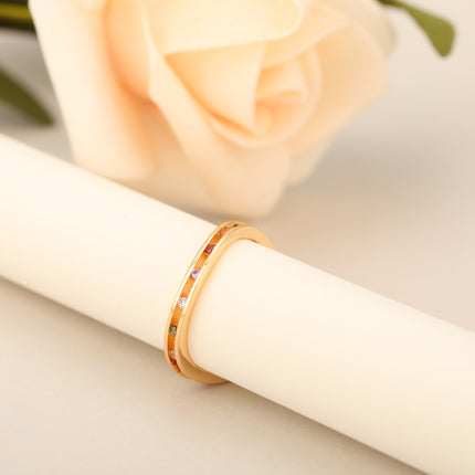 Anillo Con Diseño Irregular Y Diamantes De Zirconia De Colores De Cobre Chapado En Oro 14K